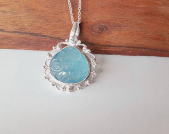 Colgante De Aguamarina, Collar Hecho A Mano, Regalo Para Ella, Joyería Para Mujer, Colgante De Aguamarina, Colgante De Plata De Ley 925, Regalo De Aniversario - España