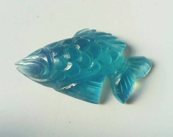 Natural Aquamarine Gemston Fish Carving, Handmade Carving,  Excellent Cutting Carving, Loose  Carving  For Jewelry Making, 47 Carat,25x18 MM