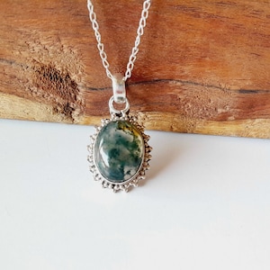 Moss Agate Silver Pendant, Handmade Pendant, Boho Pendant, 925 Sterling Silver Pendant, Designer Pendant, Gift For Her