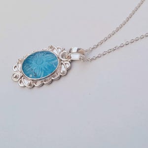 Natural Aquamarine Carving Pendant, Handmade Pendant, Carving Pendant, 925 Sterling Silver Pendant, Healing Necklace, Christmas Gift