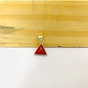 Red Coral Pendant, Handmade Pendant, 925 Sterling Silver Pendant, Triangle Shape Pendant, Statement Pendant, Gift for Her