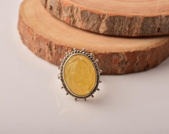 Handskuren ring i sterlingsilver med gul akvamarin, bohemisk stil