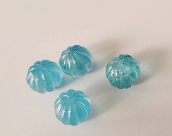 Natural Aquamarine Melon Carving, Handcrafte Carving, 4 Pieces Round Shape Carving, Loose  Carving ForJewelry Making,