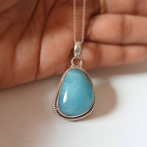 Natural Aquamarine Pendant, Handmade Pendant, 925 Sterling Silver Pendant, Designer Pendant, Boho Pendant, Christmas Gift