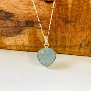 Natural Aquamarine Carving Pendant, Handmade Pendant, 925 Sterling Silver  Pendant, Designer Pendant, Boho Pendant, Gift For Her