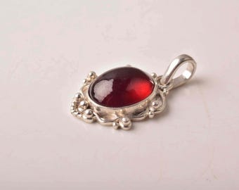 Natural Hessonite Pendant, Handmade 925 Sterling Silver Necklace