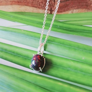 Black Opal Necklace, Fire Opal Pendant, October Birthstone Pendant, Genuine Opal Pendant, 925 Sterling Silver Pendant, Gift For Mom