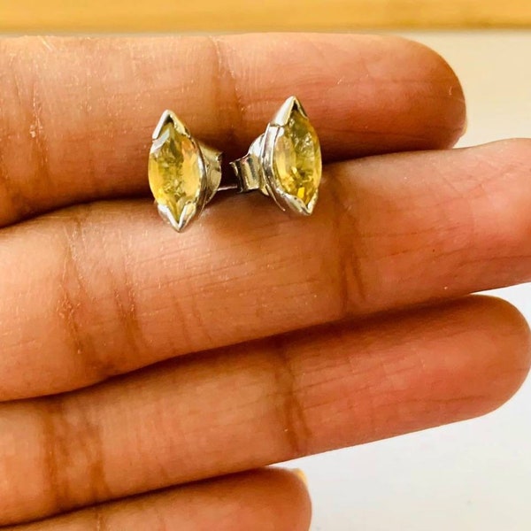 Natural Citrine Stud Earrings, 925 Sterling Silver Earrings, Handmade Earring, Studs Earrings For Women, Silver  Bridesmaid Earrings