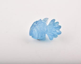 Handmade Aquamarine Fish Carving, Gemstone Figurine (23x20 MM)