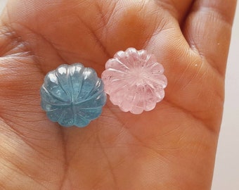 Natural Aquamarine And Morganite Carving, Handcrafte Carving, Melon Shape Carving, Loose  Carving ForJewelry Making, 2 Pieces Carving,