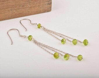 Natürliche Peridot Ohrringe, Handgefertigte Ohrringe, 925 Sterling Silber, Zierlich, Weihnachtsgeschenk