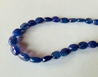 Collar de cuentas de tanzanita hechas a mano, cuentas lisas azul oscuro, 16 pulgadas
