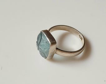 Akvamarin snidningsring, 925 sterlingsilver, handgjord bohemisk ring, julklapp