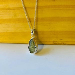 Raw Moldavite Sterling Silver Pendant, Handmade Healing Necklace