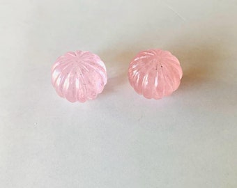 Natural Morganite Carving, Handcrafte Carving, Melon Shape Carving, Loose  Carving ForJewelry Making, 2 Pieces Carving, Drilled  Carving