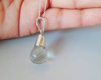 Aquamarine Teardrop Pendant, Faceted 925 Sterling Silver, Handmade Necklace, Crystal, Boho Pendant, Gift