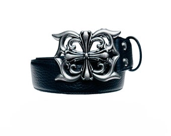 Chrome Hearts Style Silver Belt Cross Pattern