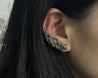 925 Silver Chrome Hearts Style Triple Flower Bud Earrings