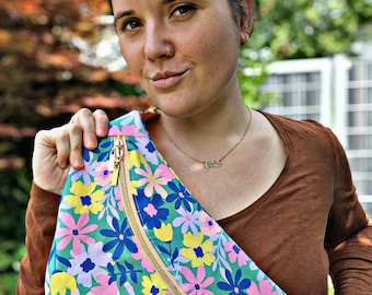 Bum bag XL flowers, tote bag, summer bag, limited edition, crossbody bag, coated cotton, limited