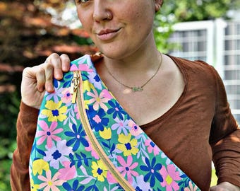 Bum bag XL flowers, bum bag women summer, limited edition, crossbody bag, coated cotton, limited