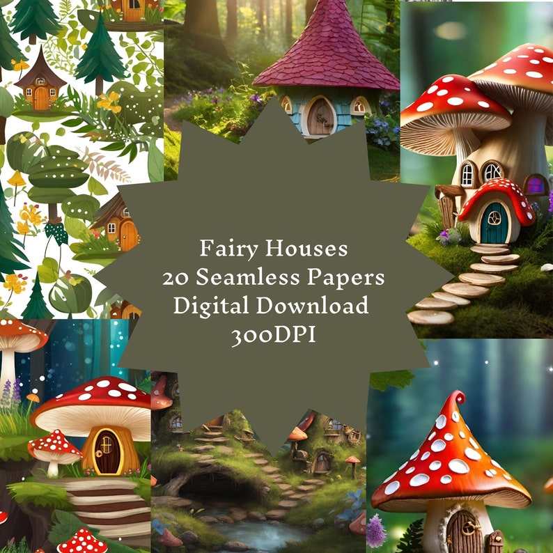 Toile Paper Bundle With Fairies and Fairy Houses for Paper Crafts and