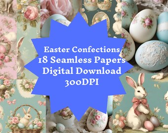 Easter Confections Instant Printable Downloads Junk Journal Pages, Surface Pattern Designs, Traditional Easter Rabbit and Easter egg Designs