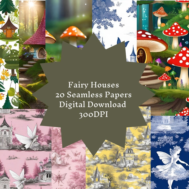 Toile Paper Bundle With Fairies and Fairy Houses for Paper Crafts and