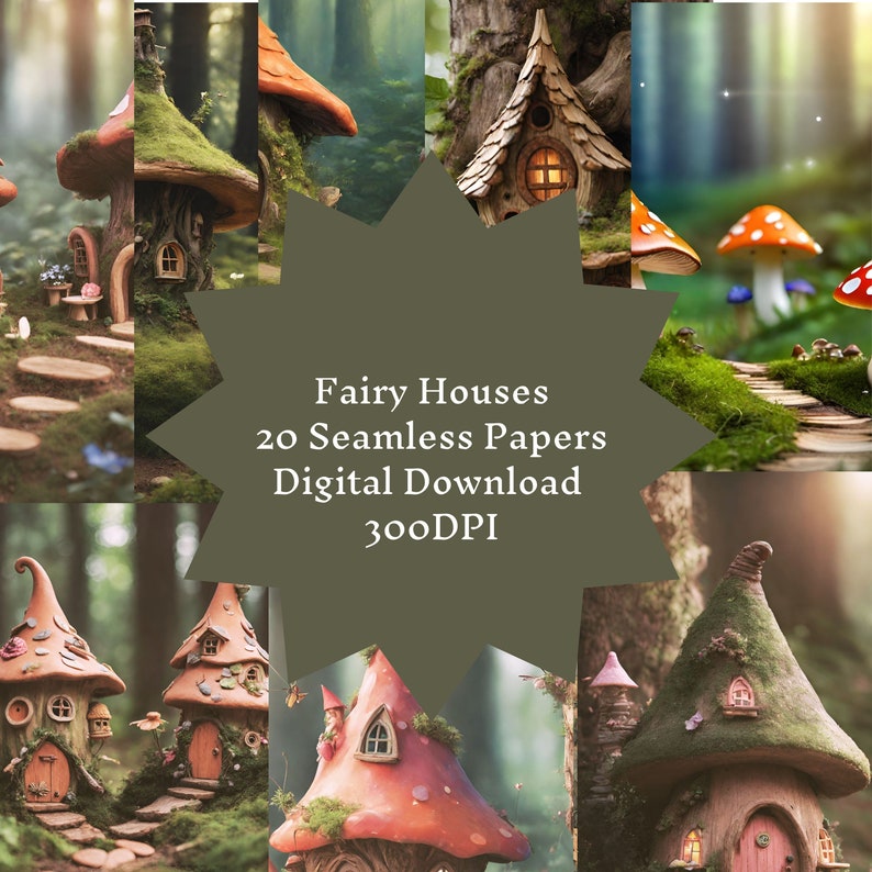 Toile Paper Bundle With Fairies and Fairy Houses for Paper Crafts and
