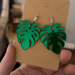 Monstera Leaf Mirrored Acrylic Earrings | Whimsical Plant Earrings | Shiny Monstera Earrings | Plant Lovers Earrings