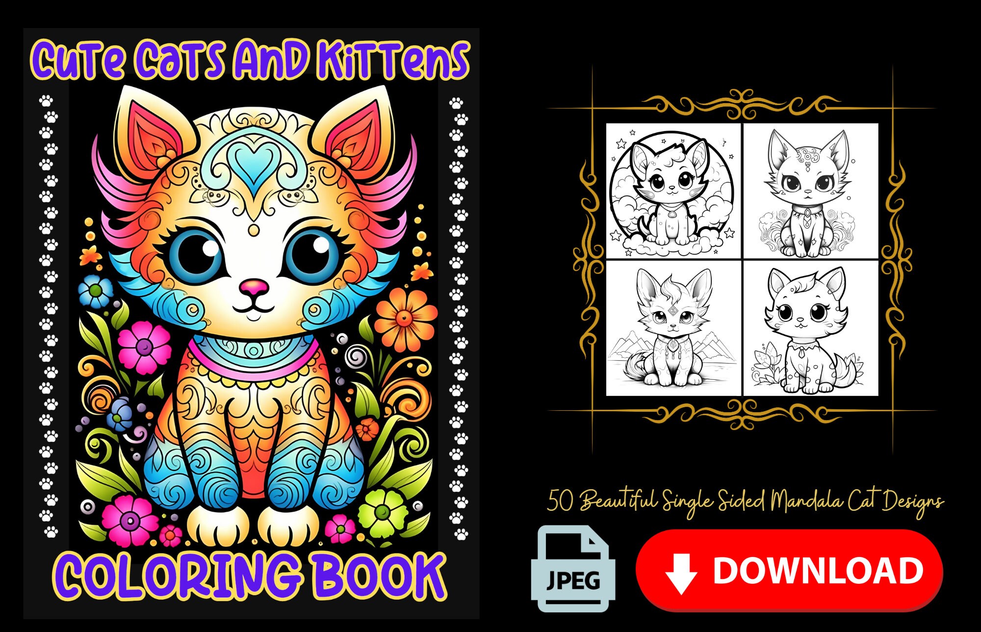 Cute Cats and Kittens Coloring Book Etsy