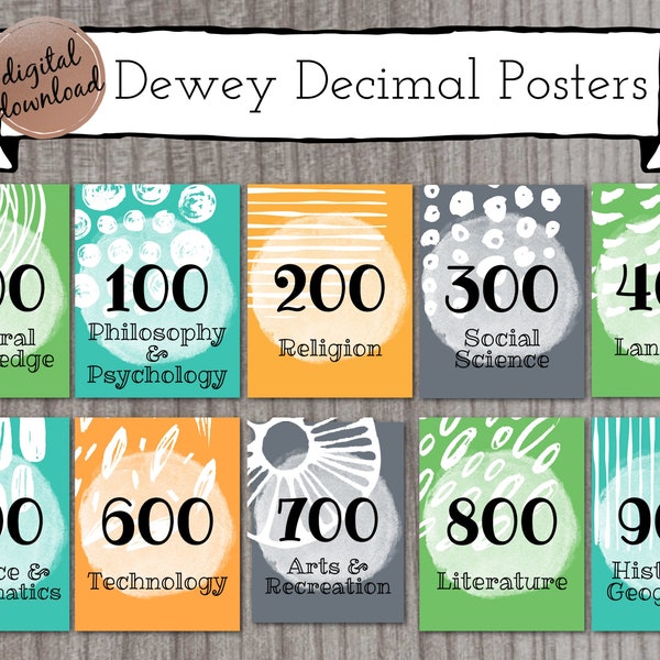 Dewey Decimal Posters | 10 Printable Posters With Call Numbers | Library Signs | Library Ideas | Dewey Decimal Signage | INSTANT DOWNLOAD