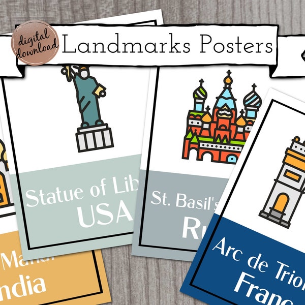 World Landmarks Printable Posters | Classroom Decor | Geography Posters | Social Studies Classroom Decor | Set of 20 | INSTANT DOWNLOAD