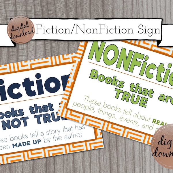 Fiction and Nonfiction Definition Posters For School Library Or Classroom | Library Printable | INSTANT DOWNLOAD