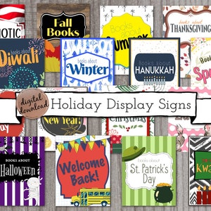 Printable Holiday Sign Bundle For School Library or Classroom | Library Display | School Library Decor | Shelf Displays | INSTANT DOWNLOAD