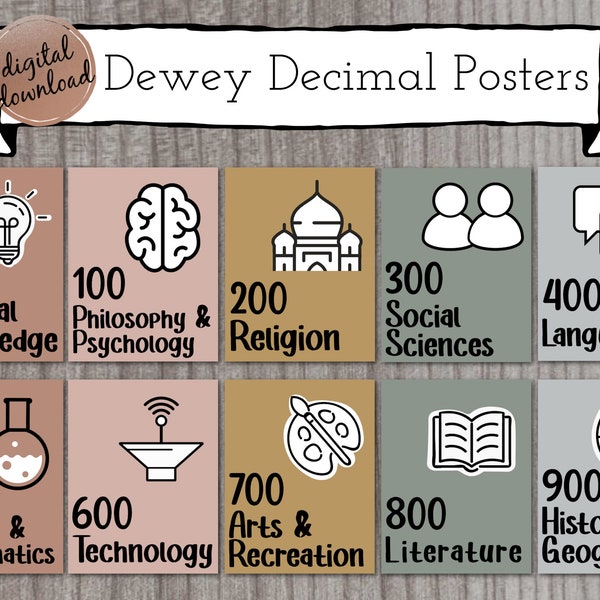 Dewey Decimal Posters For Library | 10 Printable Posters With Call Numbers | Library Ideas | Dewey Decimal Signage | INSTANT DOWNLOAD