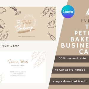 Modelo de cartão de visita para padaria caseira em bege com design de logotipo para impressão e personalizável no Canva para confeitaria ou cafeteria