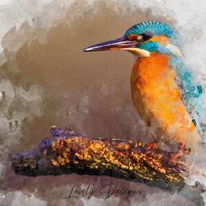 Brilliant Kingfisher On branch Oil Painting Digital Art