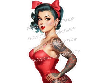 Vintage Style Tattooed Pinup Vinyl Aufkleber, Mechaniker Aufkleber, Werkzeugkasten Aufkleber