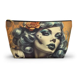 Zombie Pinup Accessory Pouch, Retro Rockabilly Makeup Bag, Vintage Glam Toiletry Case, Horror Cosmetic Organizer, Gothic Travel Pouch
