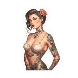 Vintage Style Tattooed Pinup Vinyl Decal, Mechanic Decal, Toolbox Decal