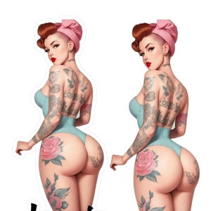 Vintage Style Tattooed Pinup Vinyl Decal, Optional Personalization, Mechanic Decal, Toolbox Decal, Laptop Decal, Tumbler Decal, Personalized