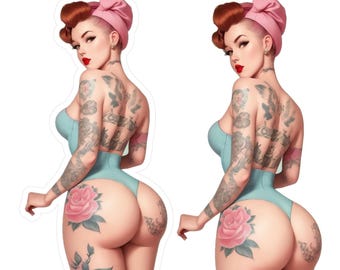 Vintage Style Tattooed Pinup Vinyl Decal, Optional Personalization, Mechanic Decal, Toolbox Decal, Laptop Decal, Tumbler Decal, Personalized