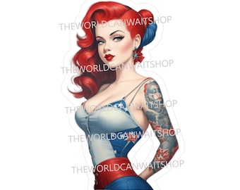 Vintage Style Tattooed Pinup Vinyl Decal or Magnet, Mechanic Decal, Toolbox Decal