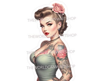 Vintage Tattooed Pinup Vinyl Aufkleber, Mechaniker Aufkleber, Werkzeugkasten Aufkleber