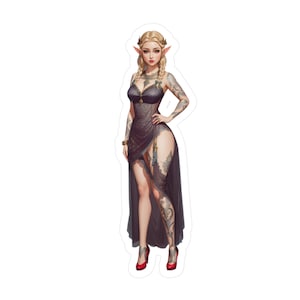 Sexy Elf Queen Fantasy Pinup Tattooed Pinup Sticker, Laptop Decal, Car Decal, Journal Decal, Fantasy Lover Gift, Pinup Art Decor