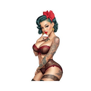 Vintage Style Tattooed Pinup Vinyl Decal, Mechanic Decal, Toolbox Decal