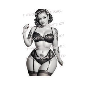 Vintage Style Tattooed Pinup Vinyl Decal or Magnet, Mechanic Decal, Toolbox Decal, Journal Decal, Retro Pinup