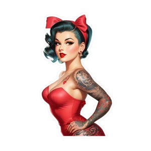 Vintage Style Tattooed Pinup Vinyl Decal, Mechanic Decal, Toolbox Decal