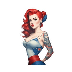 Vintage Style Tattooed Pinup Vinyl Decal, Mechanic Decal, Toolbox Decal