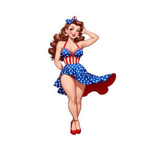 Clip art digitale di Pinup sexy da scaricare, stile vintage, Pinup patriottica